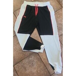 Under Armour Track Pants Mens Lrg Black White Neon Tapered Zip Pockets Gym Activ
